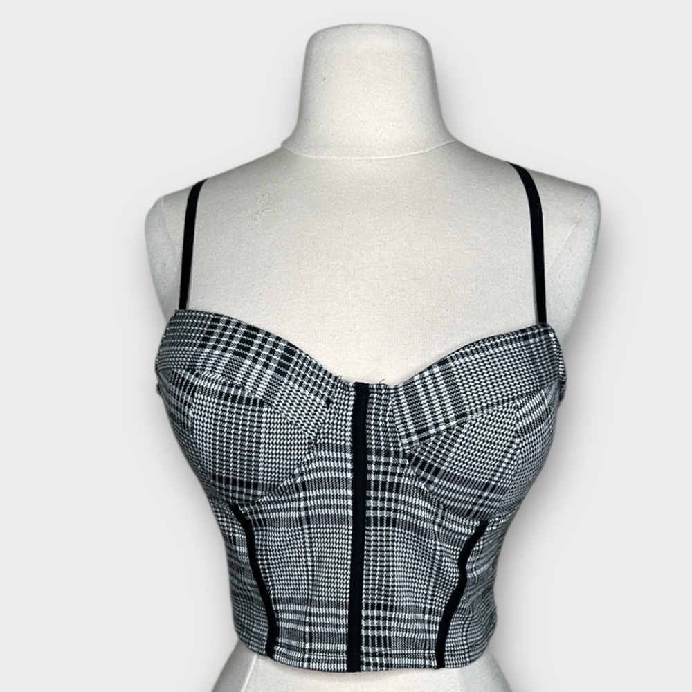 Academia Preppy Corset Crop Top Sz Medium Checks Herringbone Schoolgirl